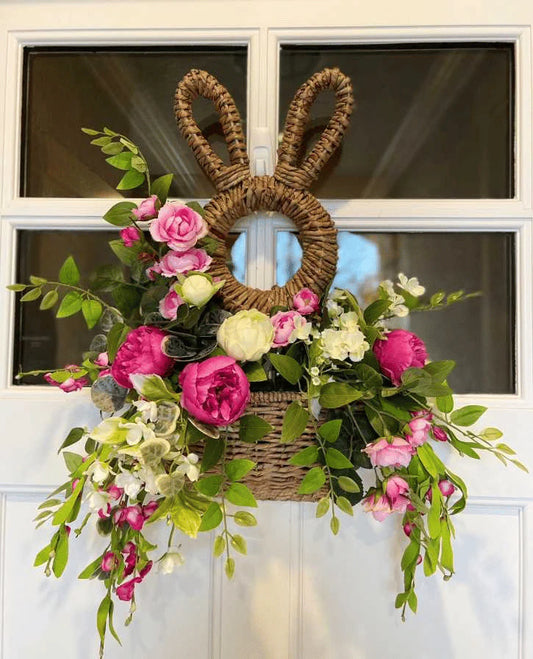 Handmade Bunny Basket Hanging Wall Pocket Spring Decor