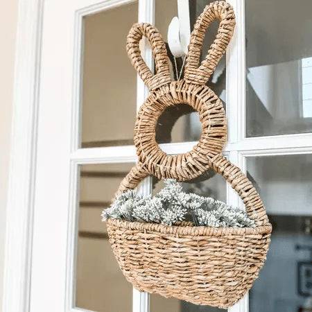 Handmade Bunny Basket Hanging Wall Pocket Spring Decor